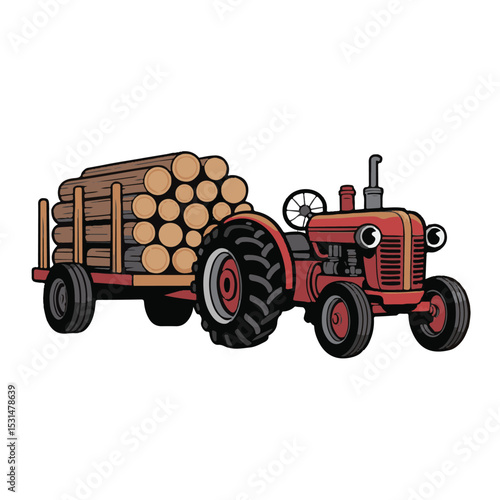 Red agricultural tractor isolated on white background