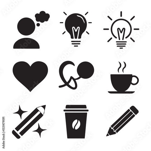 Light bulb idea icon set with vector symbols for business web design concept