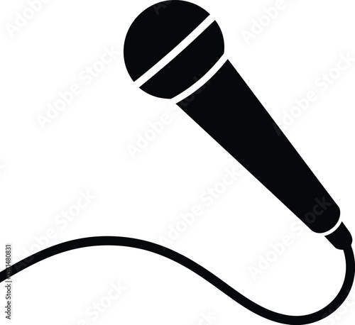 Microphone Icon – Black Silhouette of Wired Mic Vector Illustration