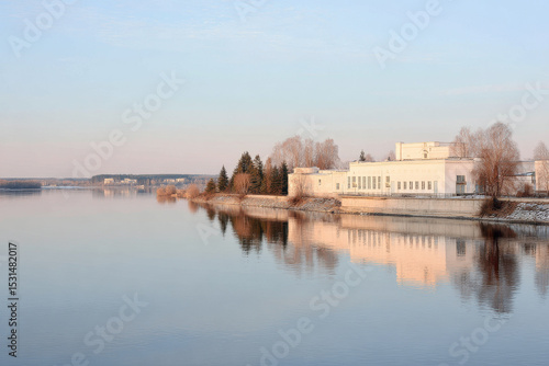 Wallpaper Mural hydroelectric dam in russia bathed in soft morning light with long shadows and dramatic contrasts Torontodigital.ca