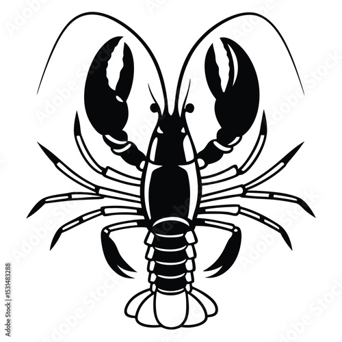 illustration shows a crawfish with large claws and intricate details in black and white