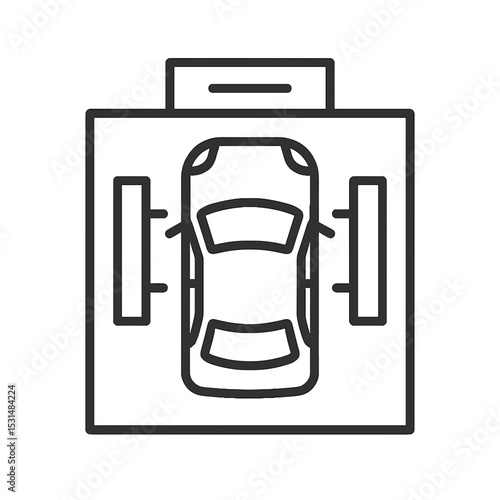 Car service bay icon with lifting platforms in outline style