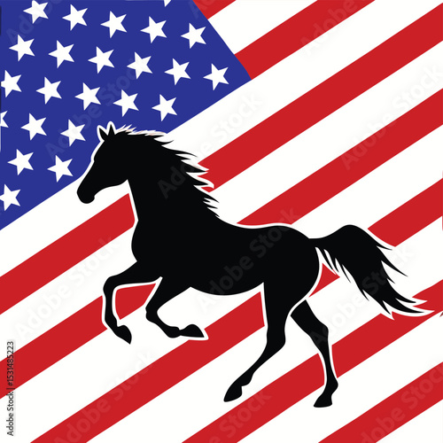 Patriotic Horse Silhouette Running with American Flag – USA Freedom Art