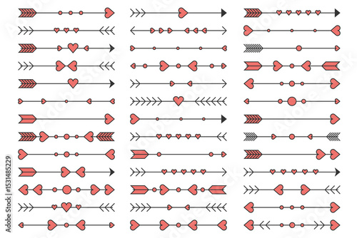 Arrows adorned with hearts and circular embellishments create charming border elements, ideal for Valentine's Day-themed designs and decorations.