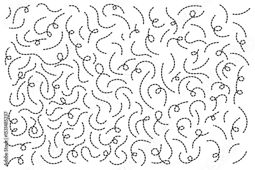 Dynamic abstract background with swirling and curving dashed lines scattered across a clean white canvas, creating a sense of playful movement.