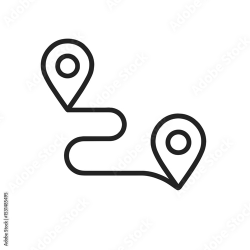 Route map icon with location markers in line art style