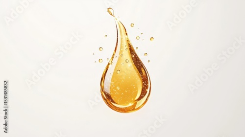 A vibrant drop of golden honey suspended in the air, showcasing its smooth texture and natural sweetness.