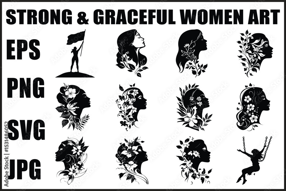 Naklejka premium Elegant Female Face with Floral Hair