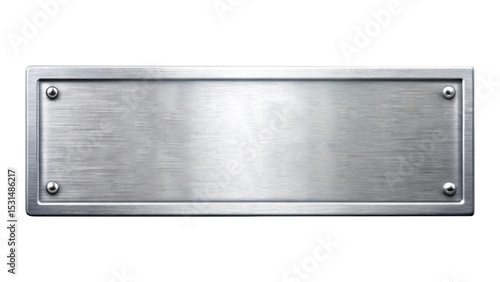 silver shiny blank metal nameplate isolated on transparent white background png, clipping path