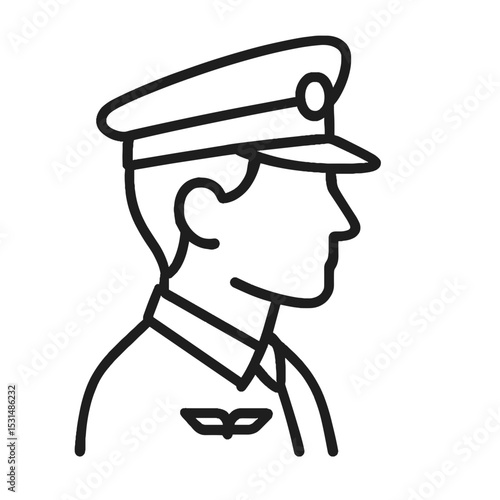 Pilot icon in uniform cap outline style black on white
