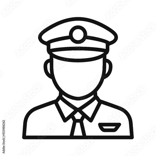 Airline pilot icon in peaked cap outline on white background