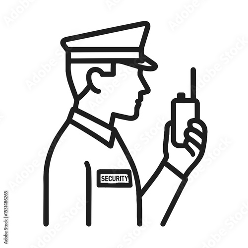 Security guard icon in profile with radio on white background