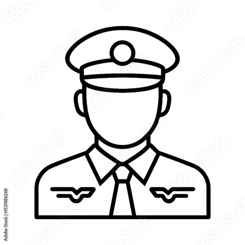 Pilot icon in peaked cap outline on white background