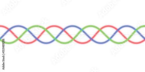 Neon glow 3 phase red yellow blue electric power line with abstract sine sign wave on transparent background