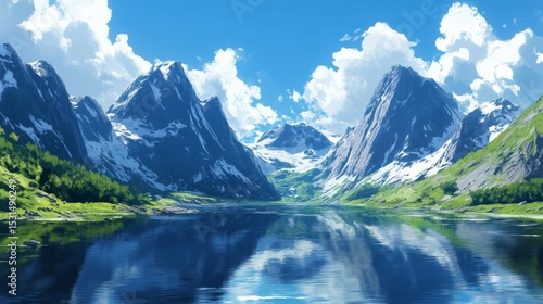 Wallpaper Mural Pixelated Mountain Landscape With Snowcapped Peaks and a Tranquil Lake Reflection Torontodigital.ca