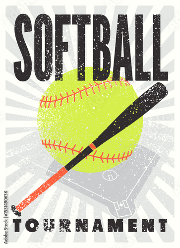 Softball Tournament typographical vintage grunge style poster design. Retro vector illustration.