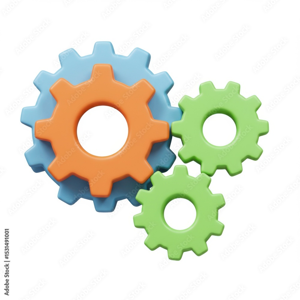 Colorful interlocking gears isolated on white background Colorful interlocking gears isolated on white background