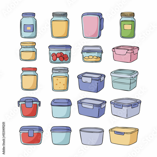 Variety of Colorful Food Storage Containers and Jars