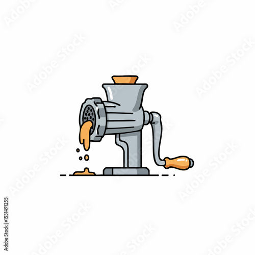 Traditional Manual Meat Grinder Kitchen Tool Illustration