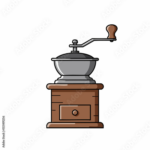 Traditional Manual Coffee Grinder Illustration