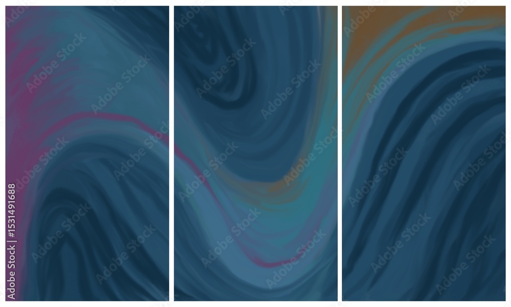 Fototapeta premium Modern interior triptych. The picture is painted by hand on a tablet.