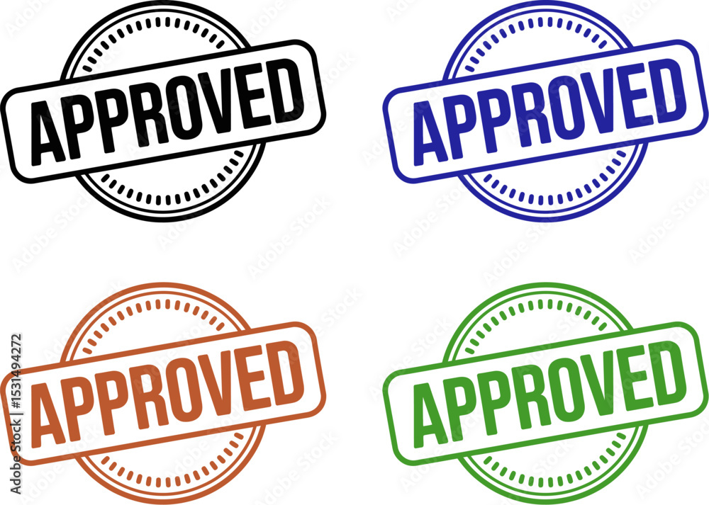 Obraz premium A black and white approved stamp with a dotted circle on a white background