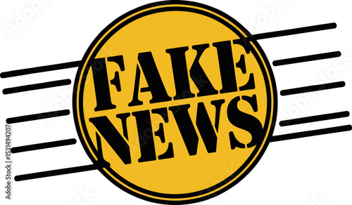 Fake news message with yellow circle and gears in the background design
