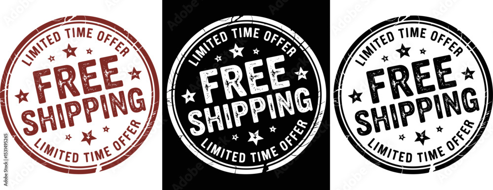 Fototapeta premium Circular free shipping limited time offer stamp with star accents around it