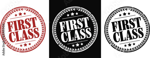 Illustration of a red first class stamp on an off white background