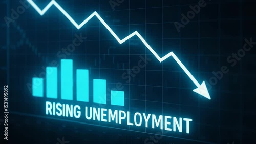 A digital representation highlighting rising unemployment trends through a declining graph, symbolizing economic challenges faced by individuals and communities.
