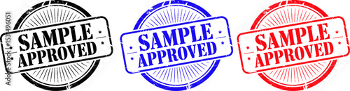 A black and white sample approved stamp with stars and radial lines design