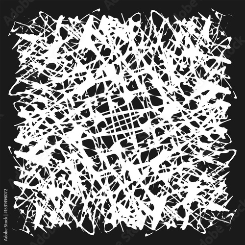 White handwritten rich texture on black background. Doodles and squiggles. Vector illustration