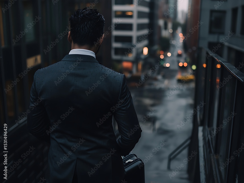 Businessman on urban stairs Businessman on urban stairs
