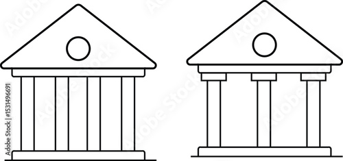 small architectural sketch of classical buildings isolated on white background.