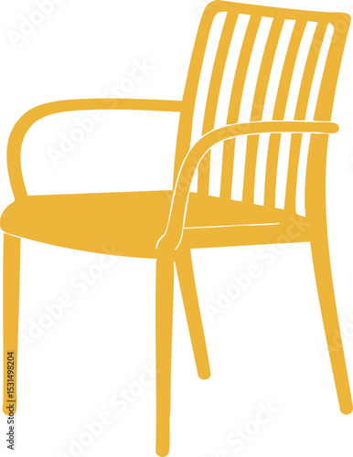 Yellow chair vector illustration with armrests and slatted back design 