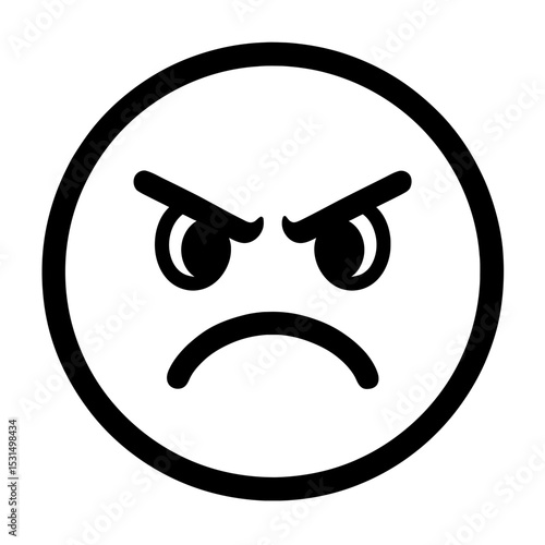 Black and White Outline Angry Face Emoji Icon - Displeasure and Frustration