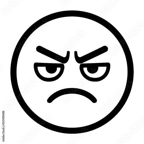 Black and White Outline Angry Emoji Icon - Frustration and Annoyance Symbol