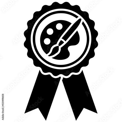 Art Award Icon with Paint Palette and Brush - Black and White Vector