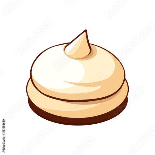 Vector Illustration of Chocolate Pastry with Meringue on White Background – Cute Dessert Design for International Chocolate Day, Kids Projects, Bakery Decor, Holiday Packaging, and Seamless Patterns