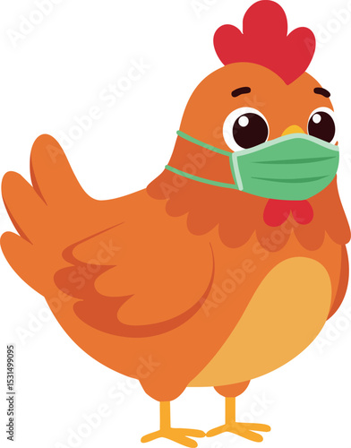 Chicken Wearing Face Mask Illustration for Health Safety and Disease Prevention 