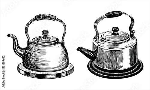 Hand-Drawn Antique Tea Kettle Sketch - Vintage Kitchenware Illustration