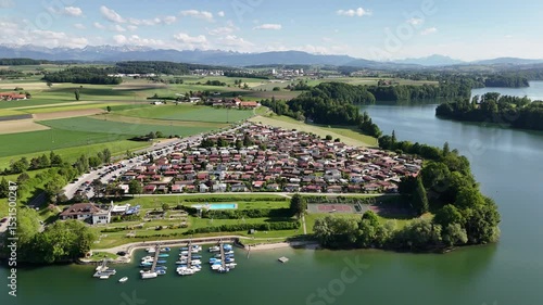 Aerial View of Schiffenensee Marina with Pre-Alps in the Background, Switzerland