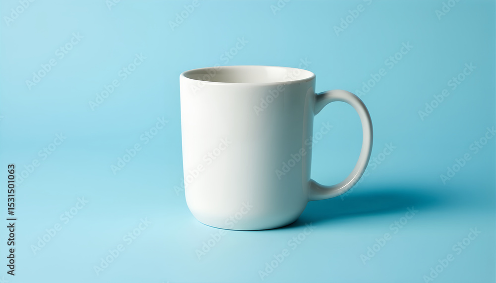 Sleek White Ceramic Coffee Mug on Light Blue Studio Background Sleek White Ceramic Coffee Mug on Light Blue Studio Background