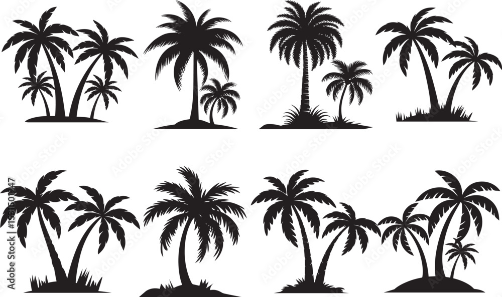 Fototapeta premium Palm tree silhouette vector set isolated on white background