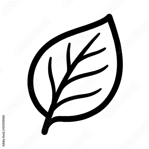 Simple Black and White Leaf Outline Icon - Nature, Plant, and Ecology Vector