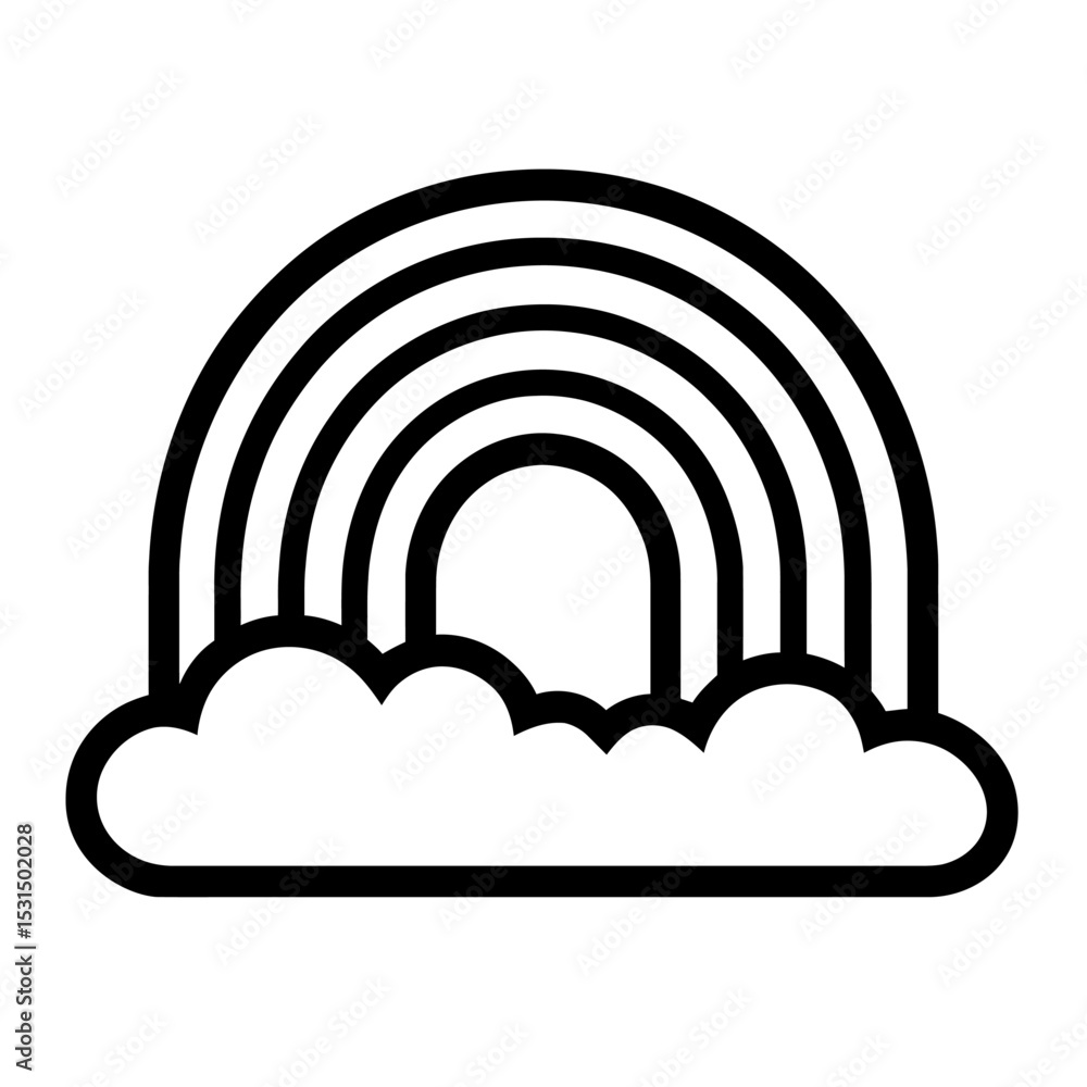 Fototapeta premium Outline Vector Icon of Rainbow with Clouds - Weather and Hope Symbol