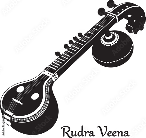 Vector silhouette Indian Veena illutration