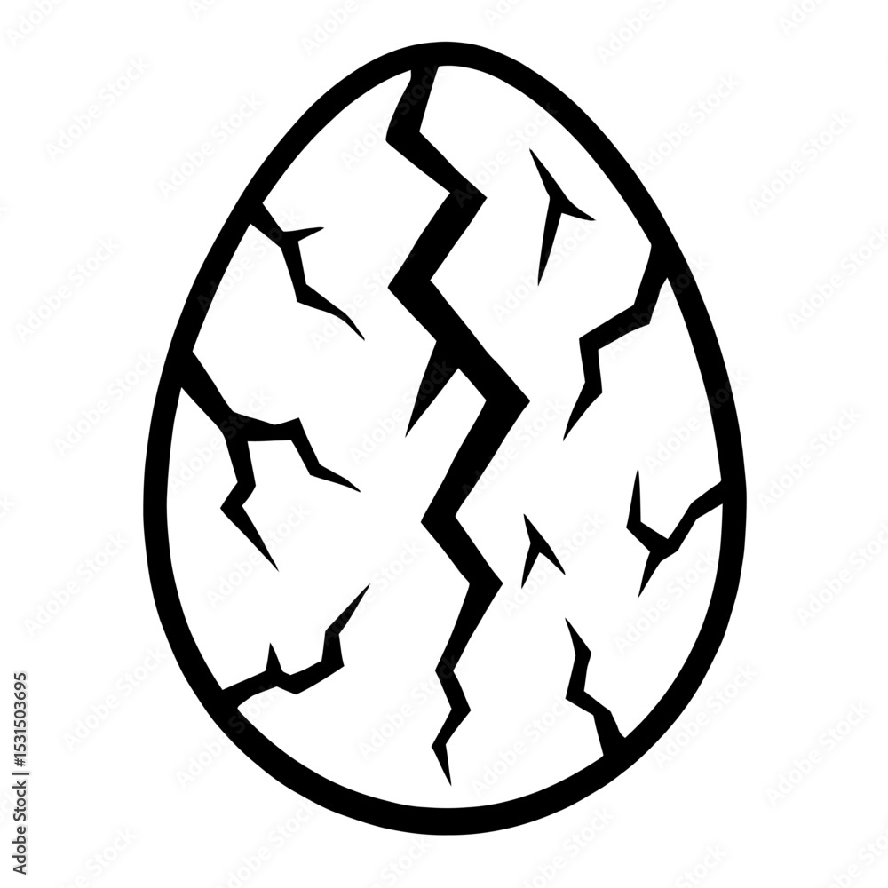 Black and White Cracked Egg Icon for Broken Shell or New Beginning Black and White Cracked Egg Icon for Broken Shell or New Beginning