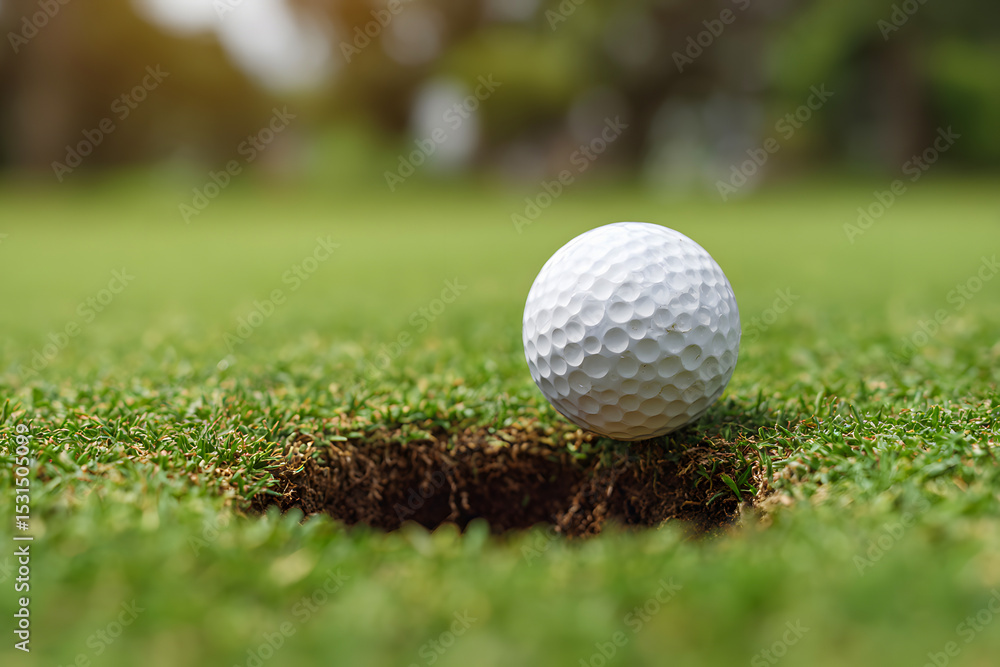 Obraz premium Golf Ball on the Edge of a Hole on a Green Course