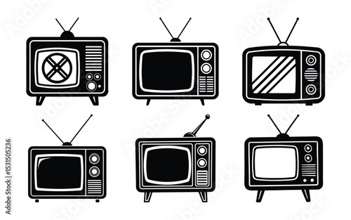 set of retro tv on white background
